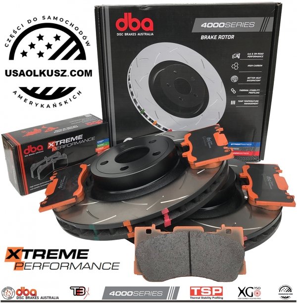 Przednie klocki DBA Xtreme Performance + NACINANE tarcze hamulcowe 352mm DBA seria 4000 T3 Ford Mustang 2015-