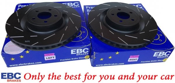 Przednie CERAMICZNE klocki RedStuff + tarcze hamulcowe EBC seria USR Ford Mustang 5,0 V8 2015-