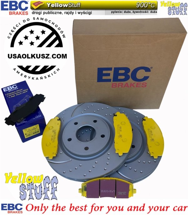 Przednie klocki YellowStuff + NAWIERCANE NACINANE tarcze hamulcowe 330mm EBC seria GD RAM Cargo Van 2012-