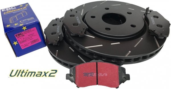 Przednie klocki Ultimax2 + NACINANE tarcze hamulcowe 302mm EBC seria USR Volkswagen Routan -2012