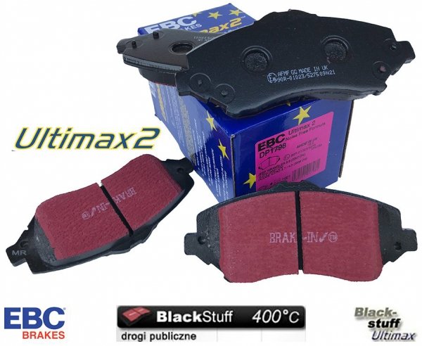 Przednie klocki Ultimax2 + tarcze hamulcowe EBC seria PREMIUM Jeep Wrangler JK 2007-2018