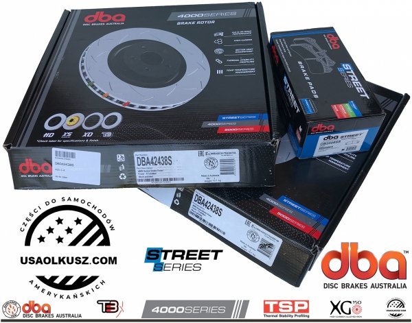 Przednie klocki STREET SERIES + nacinane T3 tarcze DBA seria 4000 345mm Chrysler 300C