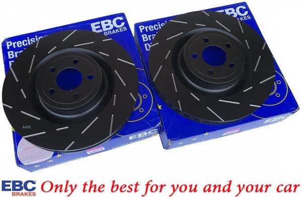 Przednie CERAMICZNE klocki RedStuff + tarcze hamulcowe EBC seria USR Ford Mustang 5,0 V8 2015-