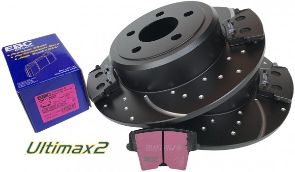 Tylne klocki Ultimax2 + WIERCONE NACINANE tarcze hamulcowe EBC seria GD Dodge Charger RWD V6