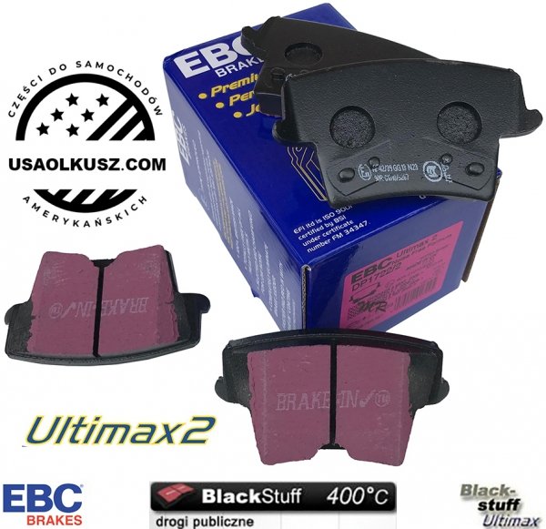 Tylne klocki Ultimax2 + NACINANE NIE WENTYLOWANE tarcze hamulcowe EBC seria USR Dodge Challenger RWD V6