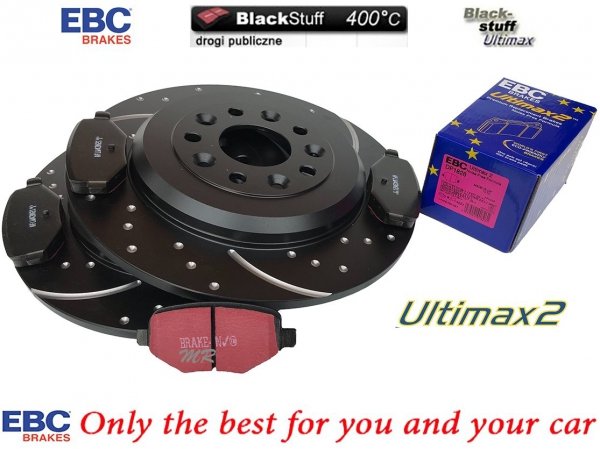 Tylne klocki Ultimax2 + NAWIERCANE NACINANE tarcze hamulcowe 330mm EBC seria GD Lincoln MKT 2010-2019