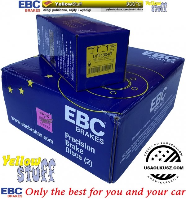 Przednie klocki YellowStuff + NAWIERCANE NACINANE tarcze hamulcowe EBC seria GD GMC Yukon -2006