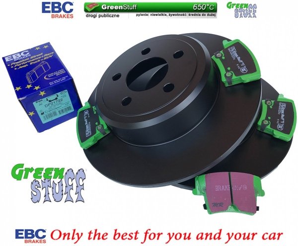 Tylne klocki GreenStuff + NIE WENTYLOWANE tarcze hamulcowe EBC seria PREMIUM Lancia Thema 3,6 V6
