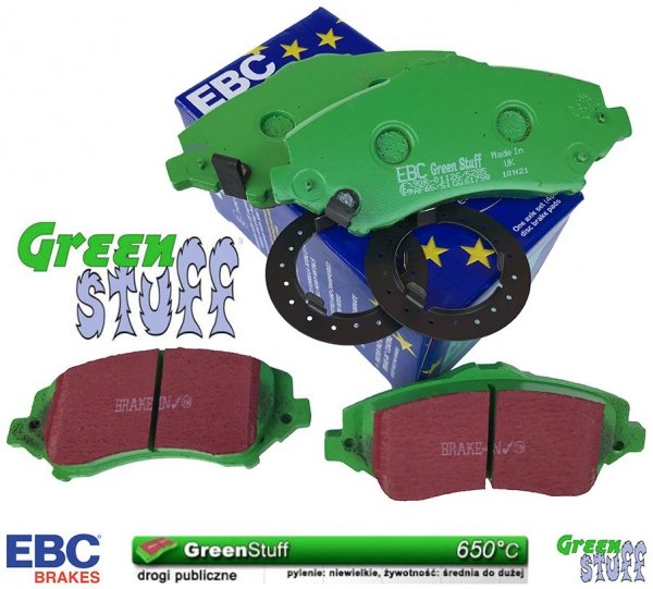 Przednie klocki Green Stuff + NACINANE tarcze hamulcowe EBC seria USR Jeep Wrangler JK 2007-2018