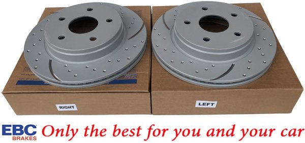 Przednie klocki EXTRA DUTY ED + nawiercone nacinane tarcze hamulcowe EBC seria GD Dodge RAM 1500 2006-