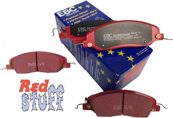 Przednie CERAMICZNE klocki RedStuff + WIERCONE NACINANE tarcze hamulcowe 293mm EBC serii GD Ford Mustang 2005-2010