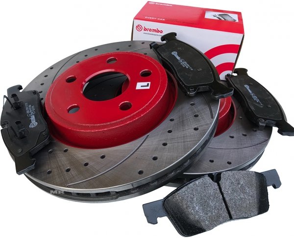 Przednie klocki BREMBO + WIERCONE tarcze hamulcowe 330mm RED Jeep Grand Cherokee 3,6 V6