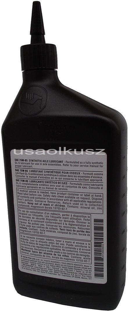Syntetyczny olej mostu 75W-85 GL-5 Jeep Grand Cherokee 2011-2015 bez ELSD