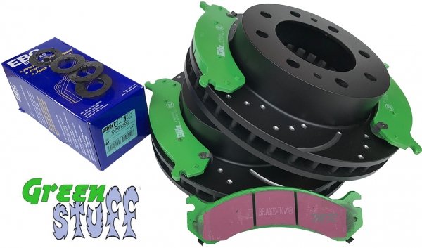 Przednie klocki GreenStuff + NAWIERCANE NACINANE tarcze hamulcowe EBC seria GD GMC Savana 2500 2003-2019