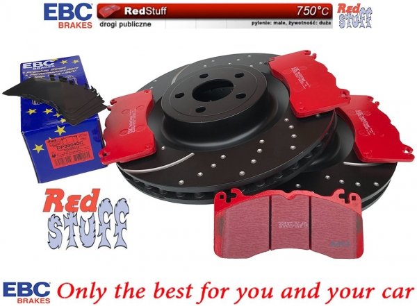 Przednie CERAMICZNE klocki RedStuff + tarcze hamulcowe EBC seria GD Ford Mustang 5,0 V8 2015-