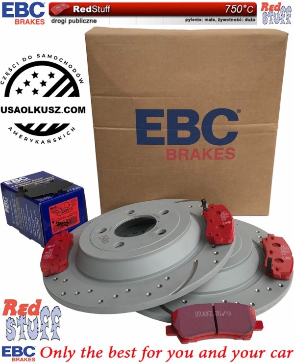 Tylne CERAMICZNE klocki RedStuff + NACINANE tarcze hamulcowe 320mm EBC seria GD Ford Mustang 2015-