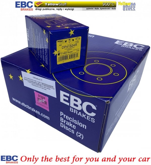 Przednie klocki YellowStuff + tarcze hamulcowe 300mm EBC seria Premium Ford Escape FWD 2013-2019