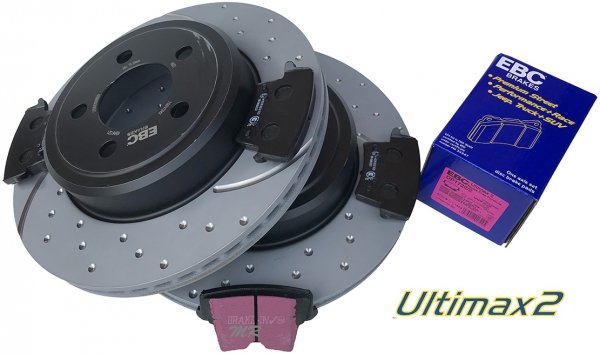 Tylne klocki Ultimax2 + WIERCONE NACINANE WENTYLOWANE tarcze hamulcowe EBC seria GD Chrysler 300C