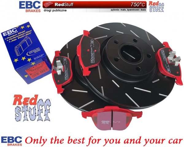 Przednie CERAMICZNE klocki RedStuff + NACINANE tarcze hamulcowe 300mm EBC seria USR Ford Escape FWD 2013-2019
