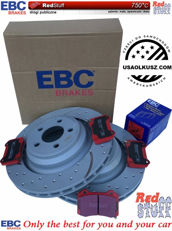 Tylne CERAMICZNE klocki RedStuff + NAWIERCANE NACINANE tarcze hamulcowe 350mm EBC seria GD Dodge Charger SRT Scat Pack Hellcat
