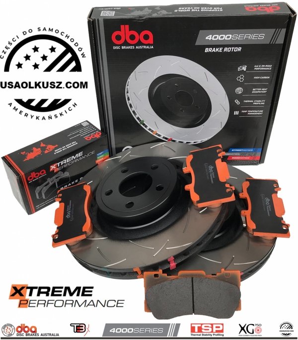 Przednie klocki DBA Xtreme Performance + NACINANE tarcze hamulcowe 352mm DBA seria 4000 T3 Ford Mustang 2015-