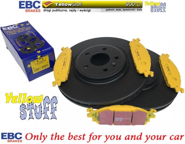 Przednie klocki YellowStuff + tarcze hamulcowe 325mm EBC seria Premium Ford Taurus 2011-2019