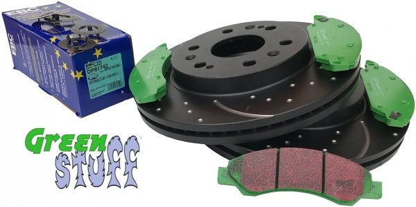 Przednie klocki GreenStuff + NAWIERCANE NACINANE tarcze hamulcowe 330mm EBC seria GD GMC Yukon 2007-2008