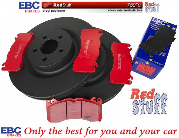 Przednie CERAMICZNE klocki RedStuff + tarcze hamulcowe EBC seria PREMIUM Ford Mustang 5,0 V8 2015-