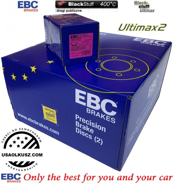 Tylne klocki Ultimax2 + WIERCONE NACINANE WENTYLOWANE tarcze hamulcowe EBC seria GD Chrysler 300C
