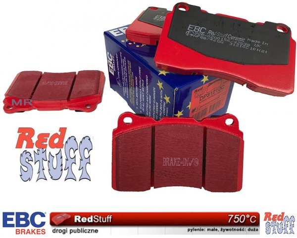 Przednie CERAMICZNE klocki RedStuff + NAWIERCANE NACINANE tarcze hamulcowe 355mm EBC seria GD Ford Mustang 2005-2014