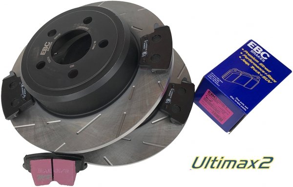 Tylne klocki Ultimax2 + NACINANE NIE WENTYLOWANE tarcze hamulcowe EBC seria GD Chrysler 300C RWD V6