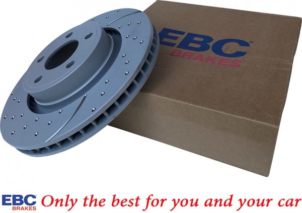 Przednie klocki RedStuff + NAWIERCANE NACINANE tarcze hamulcowe 320mm EBC seria GD Ford Mustang 2015-