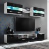 Meblościanka z LED pod TV, 5 elementów, czarna na wysoki połysk