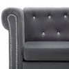 Sofa Chesterfield, 3-os., obita aksamitem, 199x75x72 cm, szara