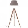 Lampa podłogowa na trójnogu, brązowo-szara, tek, 141 cm