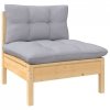 2-osobowa sofa ogrodowa z szarymi poduszkami, drewno sosnowe