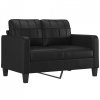 2-osobowa sofa z poduszkami, czarna, 120 cm, sztuczna skóra