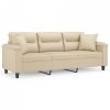 3-osobowa sofa z poduszkami, kremowa, 180 cm, mikrofibra