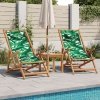 Składane krzesła plażowe 2 szt., wzór w liście tkanina i drewno