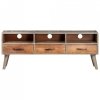 Szafka pod TV, szara, 130x35x51 cm, lite, surowe drewno mango