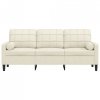3-osobowa sofa z poduszkami, kremowa, 180 cm, aksamit