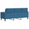 3-osobowa sofa z poduszkami, niebieska, 180 cm, aksamit