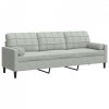 3-osobowa sofa z poduszkami, jasnoszara, 210 cm, aksamitna