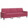 3-osobowa sofa z poduszkami, winna czerwień, 210 cm, aksamit