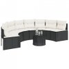 Sofa ogrodowa z poduszkami, półokrągła, czarny rattan PE