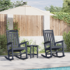 3-częściowy Zestaw Mebli Ogrodowych Granatowy HDPE,  Granatowe Krzesło Bujane 70x92x108 cm HDPE,  Stolik boczny Granatowy 38x38x46 cm HDPE