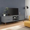 Szafka TV MOLDE, szara, 158x40x49 cm, lite drewno sosnowe