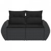 Sofa ogrodowa z poduszkami, 2-osobowa, czarna, polirattan