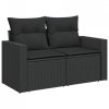 Sofa ogrodowa z poduszkami, 2-osobowa, czarna, polirattan