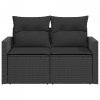 Sofa ogrodowa z poduszkami, 2-osobowa, czarna, polirattan